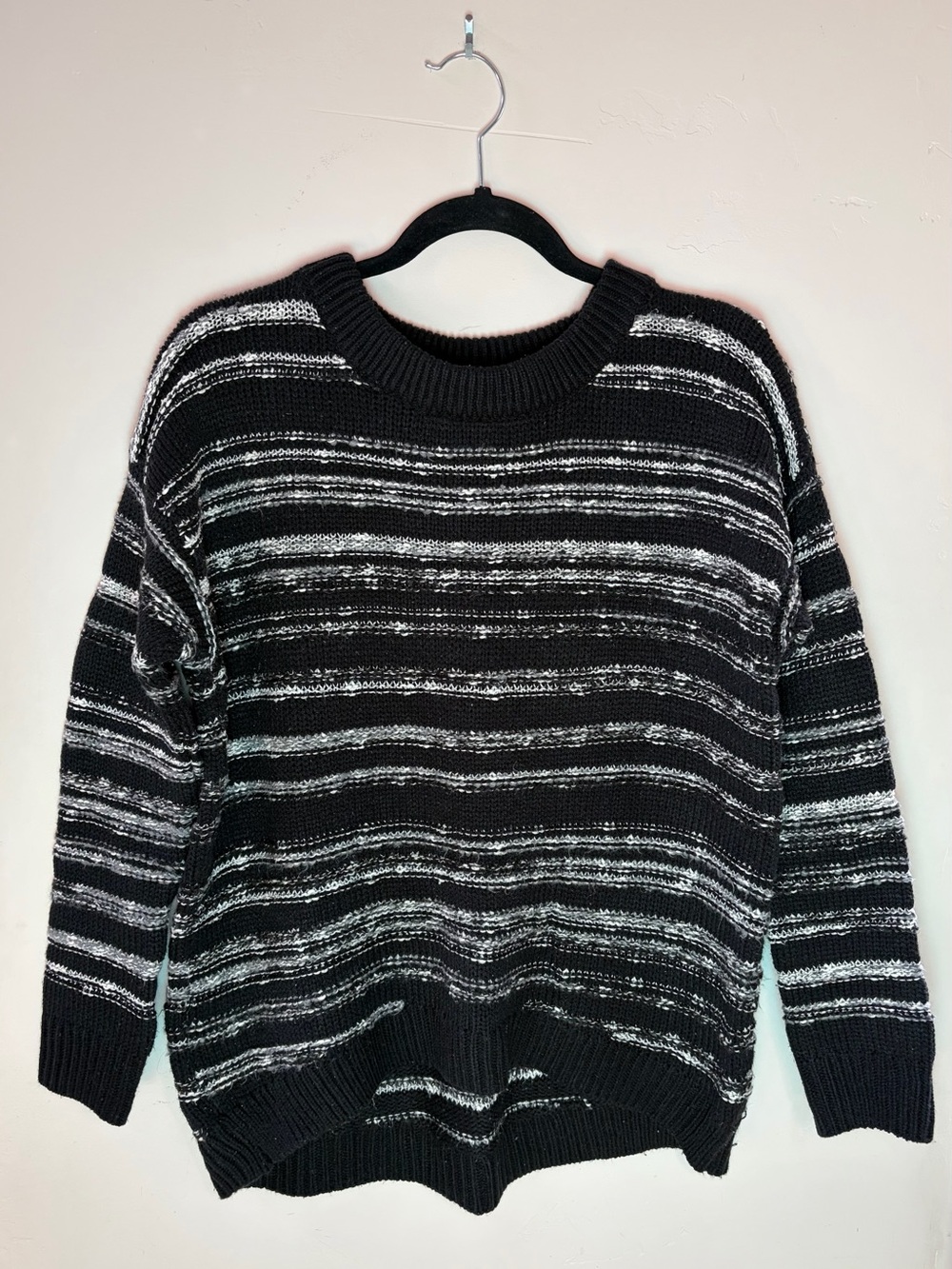 Calvin Klein Black & White Striped Knit Crewneck Sweater